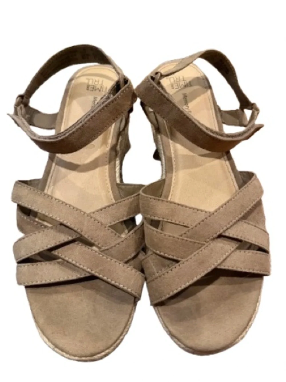 Time and Tru Women's Taupe Wedge Sandals - Neutral Strappy Casual Size 8